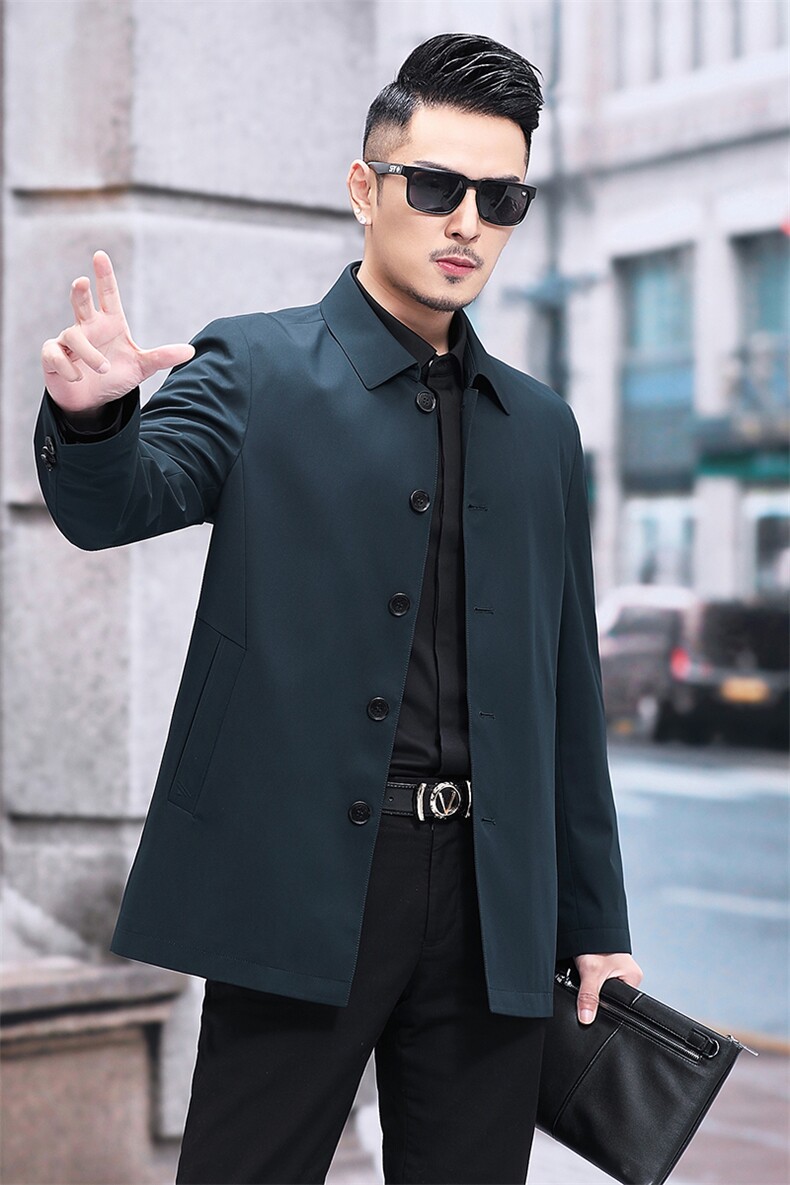 风衣男士翻领中青年春秋宽松常规款男装夹克纯色商务休闲薄款外套,男装夹克,电商B212（原钱塘6029）