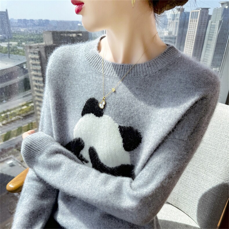 2025双股加厚提花熊猫印花针织衫,针织衫/毛衣,耀日羊绒