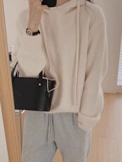 连帽毛衣女秋冬2024新款宽松慵懒风针织衫长袖上衣，女装羊毛衫，恩泰羊绒