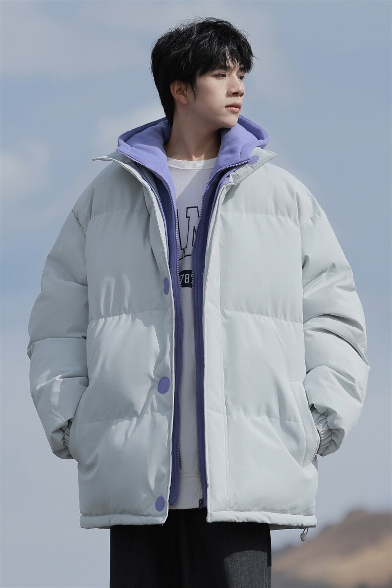 冬季青少年连帽假两件外套加绒加厚休闲简约棉衣棉服5303-P85,男装棉衣,电商B306