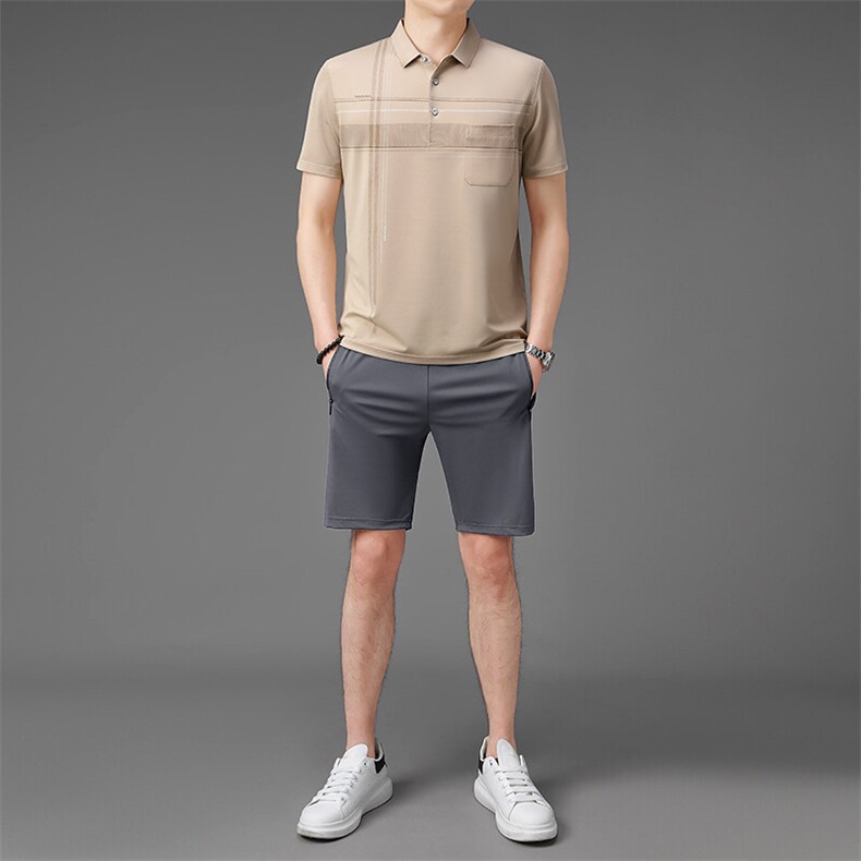 夏季中老年休闲运动套装冰丝短袖短裤爸爸装两件套爷爷衣服,男装休闲套装,钱塘6003（原4033）