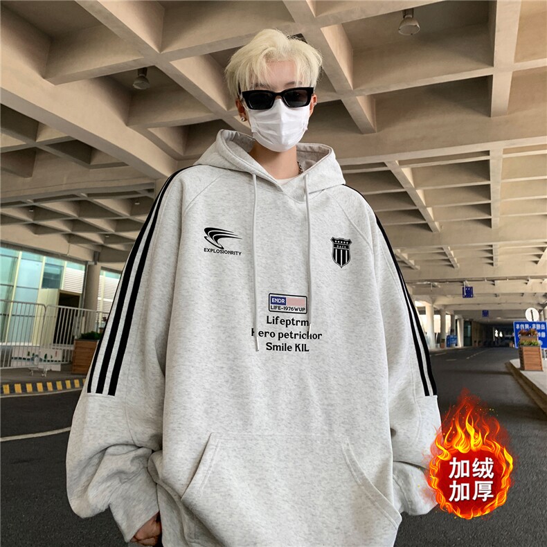 高品质！全棉重磅400克潮牌宽松三条杠连帽卫衣RH1404JR特p68,男装卫衣,星座610B-1