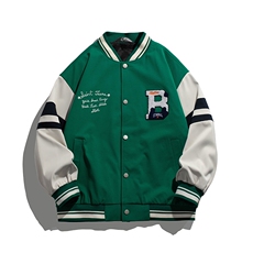 白底平铺港风上衣夹克宽松落肩拼色棒球服外套JK712-P75，男装夹克，星座1204-3