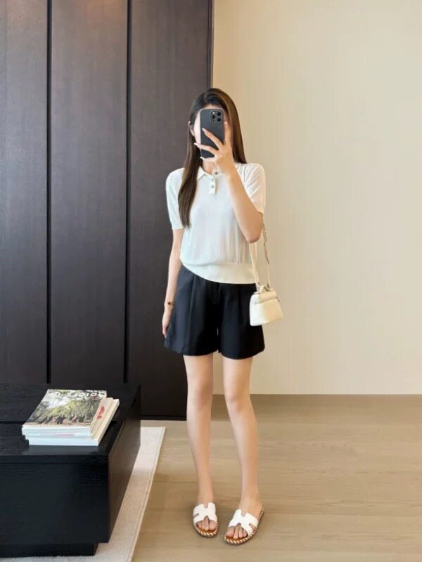2025夏季百搭亚麻高腰薄款透气高级西装短裤,女装休闲裤,湘姗