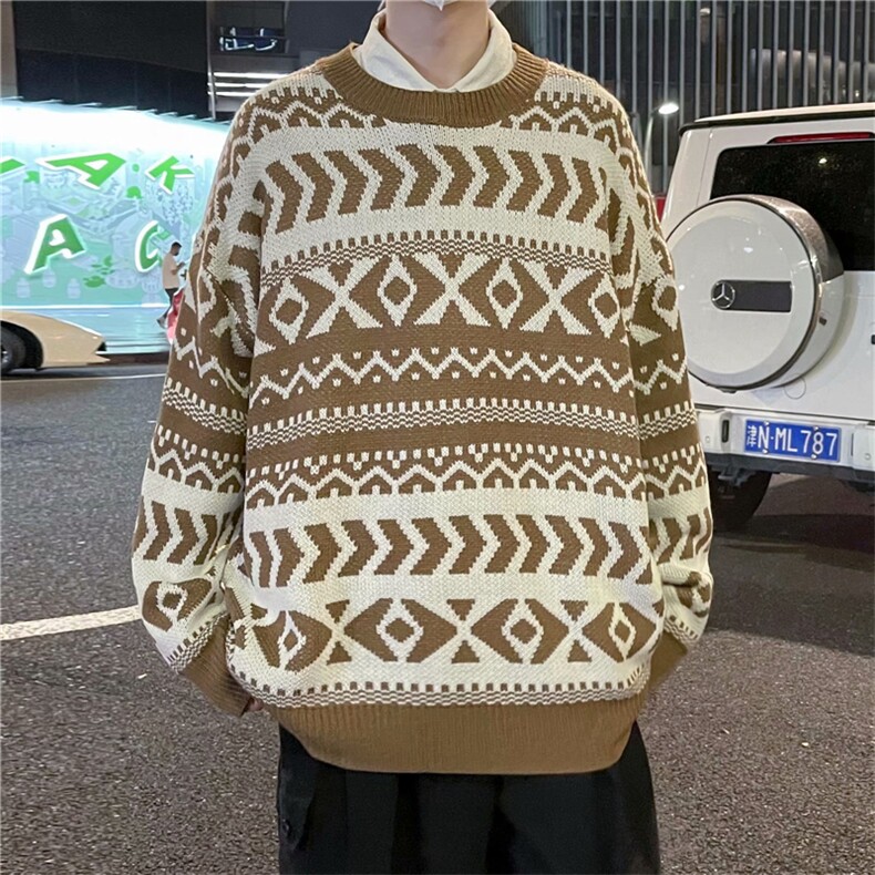 几何图案印花圆领毛衣男2021宽松日系原宿风休闲针织衫M124-P45,男装针织衫/毛衣,星座512-2