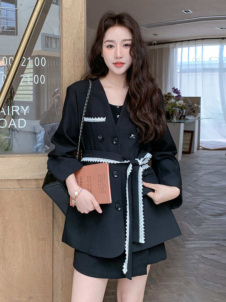 气质法式飘带西装外套女2025年春季新款高级感显瘦职业风,女装西装,慧尚2-185