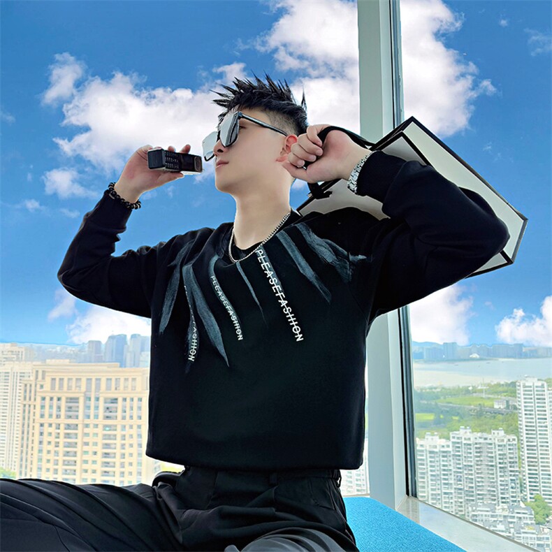 AW222/P78控108秋季社会小伙扎染撞色休闲百搭韩版打底卫衣男黑首,男装T恤,星座305B-1