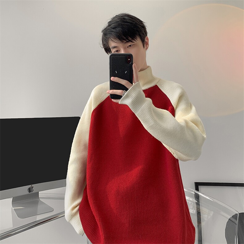 8XL-M半拉链立领毛衣外套男针织衫慵懒拼接插肩袖线衣MY19001P78,男装针织衫/毛衣,电商B312