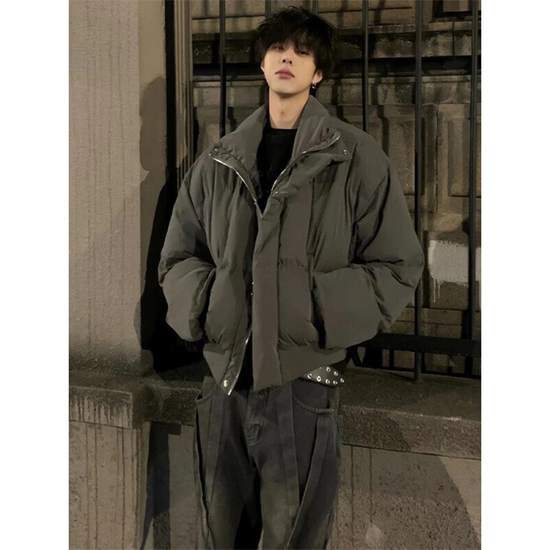 美式复古立领棉服男士冬季2024新款宽松廓形潮流情侣加厚棉衣外套图片