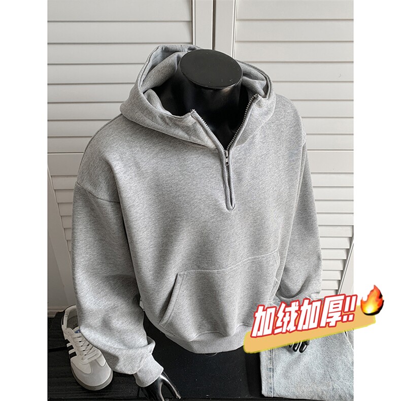 加绒奥粒绒连帽卫衣重磅无帽绳500克拉链硬挺外套男 RH5305JR-P59图片