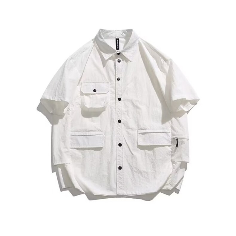 复古工装短袖衬衫男夏薄款防晒衣外套宽松潮牌痞帅衬衣LS1001P24,男装防晒衣,星座1013-5