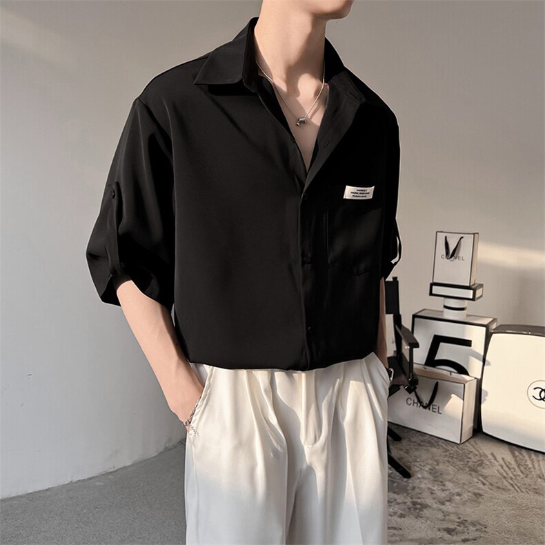 男韩版潮流七分袖衬衣轻熟风痞帅夏季冰丝高级感上衣PS03-P55,男装衬衫,星座816A（原B366）