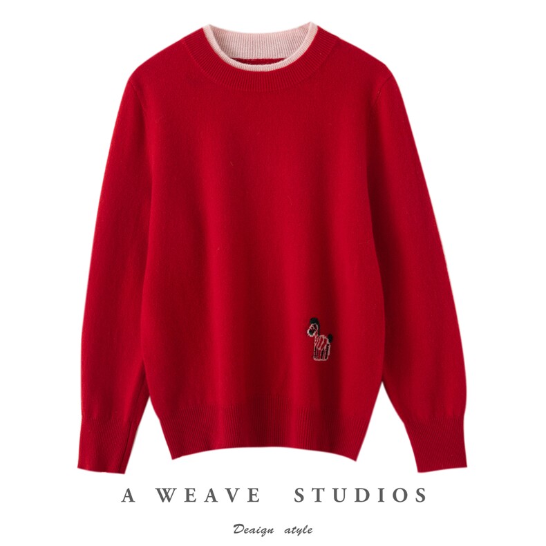 2025年秋季时尚百搭通勤简约休闲假两件提花小马，女装羊毛衫，佰米娇羊绒