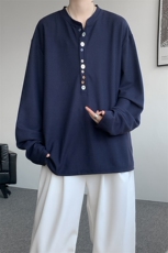 8XL-M慵懒肌理感华夫格廓形云母贝纽扣长袖T恤打底长袖CX3006P48，男装T恤，电商D206-1
