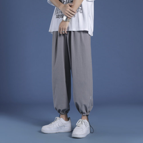 夏季束脚冰丝裤男春夏直筒休闲显瘦宽松八分裤K680-特批35,男装休闲裤,星座718-1