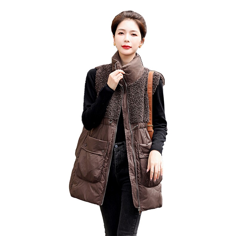 羽绒马甲女中长款冬白鸭绒新款大码外穿时尚高端马夹外套加厚,女装马甲,天丽