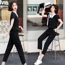 雪纺连体裤女夏装百搭髦套装显瘦连体裤小个子连身裤，女装连体裤，辉之琳