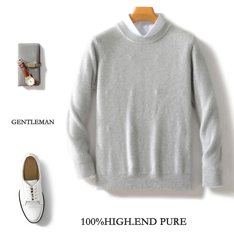 2025冬季100%纯羊毛衫男圆领菱形提花加厚毛衣宽松打底羊绒衫上衣，男装羊毛衫，邓利维
