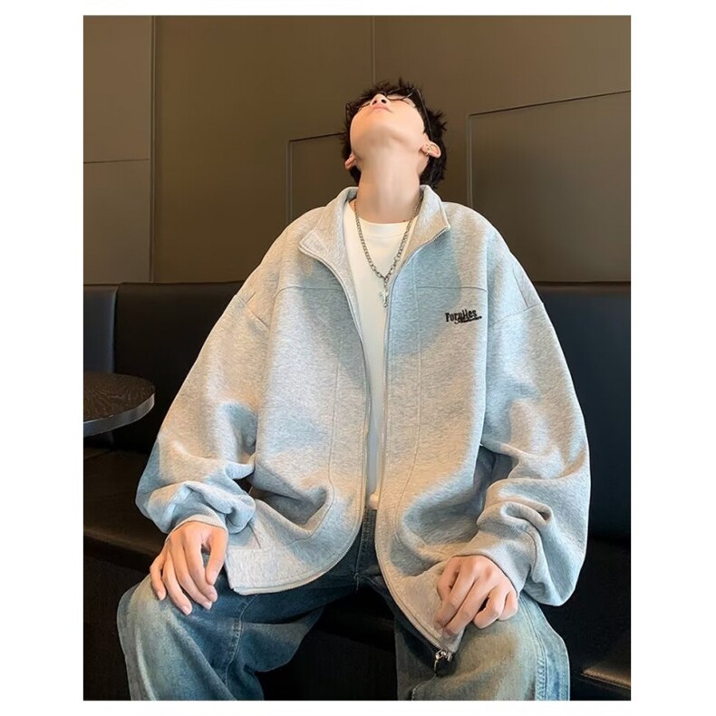 秋季新款开衫卫衣男美式复古简约休闲宽松拉链卫衣外套WT03-p48,女装短外套,星座1001-1