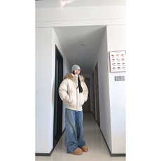 现货三防重磅硬挺boxy短款羽绒棉衣座山雕大毛毛领PU皮棉服外套冬，男装棉衣，电商A443