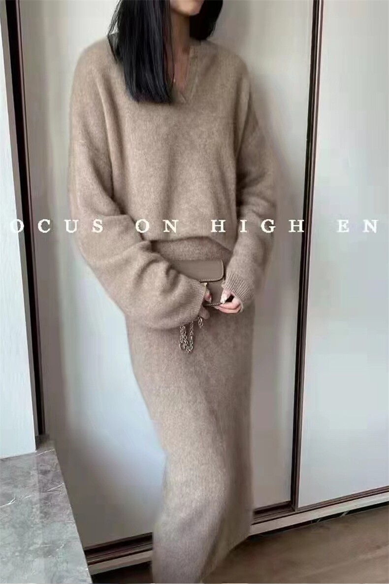 气质高级感老钱风针织V领包臀裙加厚上衣裙子,女装羊毛衫,唯若美羊绒