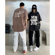 情侣装2026夏季新款高街水洗做旧宽松大码短袖T恤半袖D277P43，男装T恤，电商A335-1（原A458）