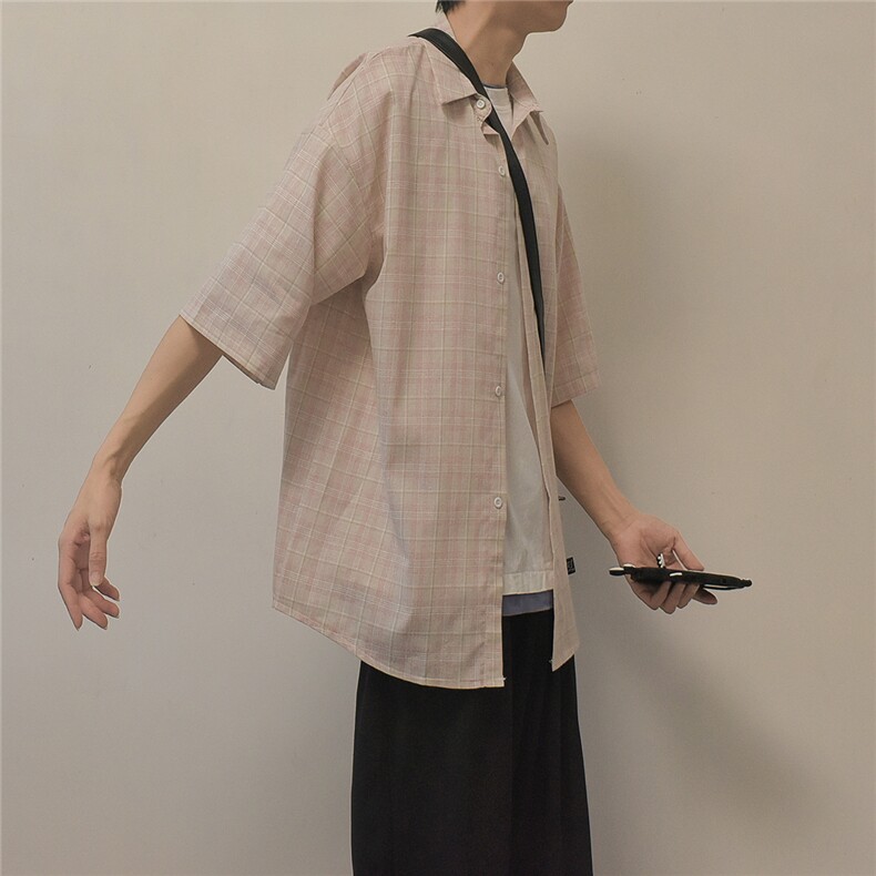 现货五分袖格子衬衫男KD579-P45,男装T恤,电商D312-1