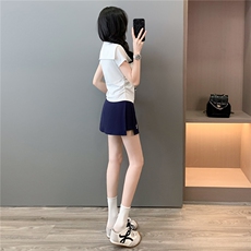 时尚运动套装裙女夏新款俏皮可爱蝴蝶结海军领短袖上衣裤裙两件套，女装套装/套裙，江南