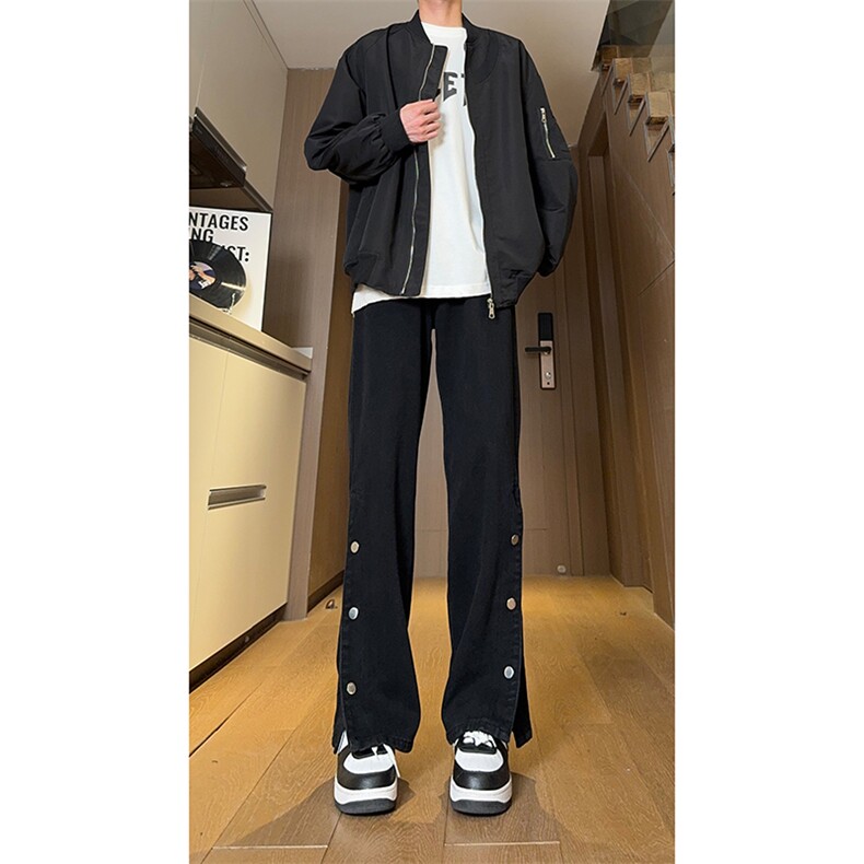 现货美式高街宽松直筒休闲排扣开衩牛仔裤男K5819-P55控78，男装牛仔裤，星座205