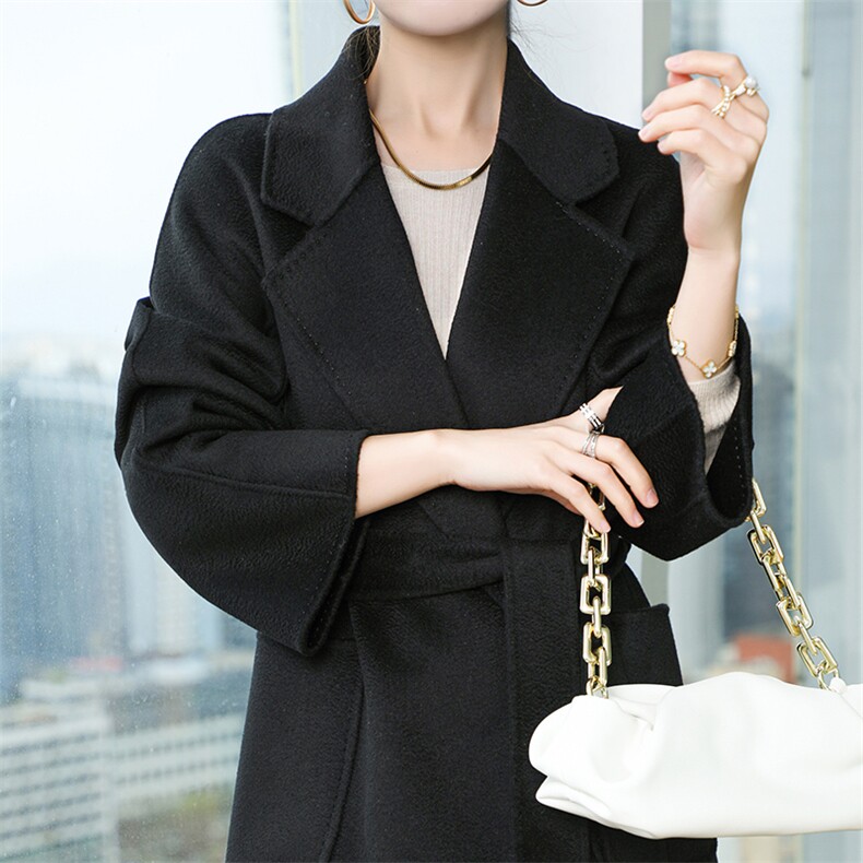 羊毛呢子大衣女中长款秋冬2024新款简约大气,女装双面呢大衣,鹿展羊绒大衣