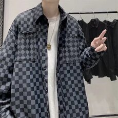 棋盘格子衬衫男高级感炸街外套计感复古衬衣男装LS2210P35，男装衬衫，星座1013-5