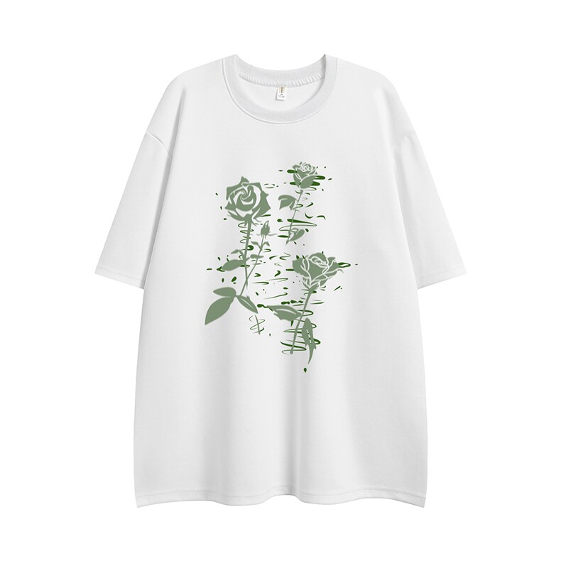 白底23新款夏季时尚百搭宽松圆领印花100棉短袖T恤T1176P25控38,男装T恤,电商A247-1