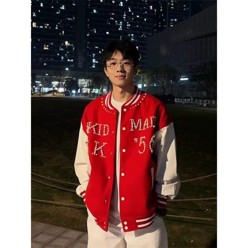 美式复古撞色棒球服外套男女春秋宽松慵懒风休闲夹克图片
