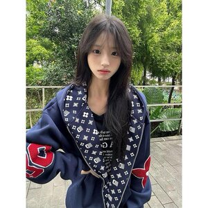 1506-1/Q90400/P59美式潮牌印花开衫连帽宽松休闲百搭拉链外套