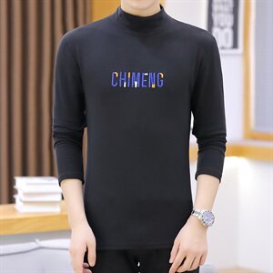 冬季半高领双面绒刺绣字母卫衣男加绒加厚保暖打底衫长袖棕333P28图片