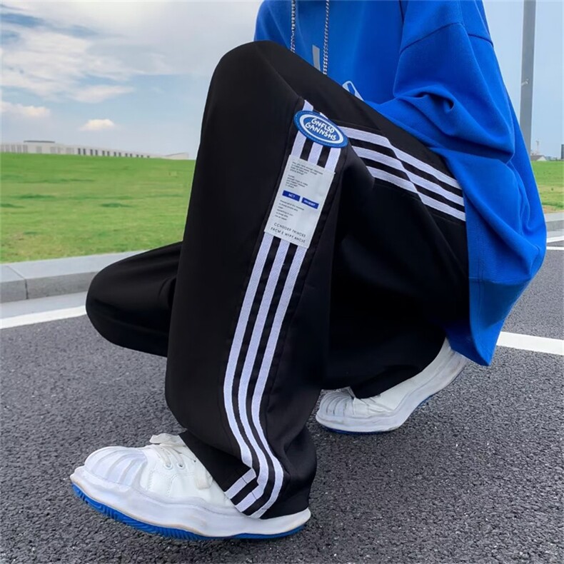 侧边条纹裤子男直筒宽松卫裤oversize美式高街潮运动裤K7423-P35,男装休闲裤,星座1008