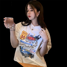 T0734-P25复古汽车全棉印花短袖男女款情侣短袖穿搭宽松版百搭，男装T恤，星座617A-2