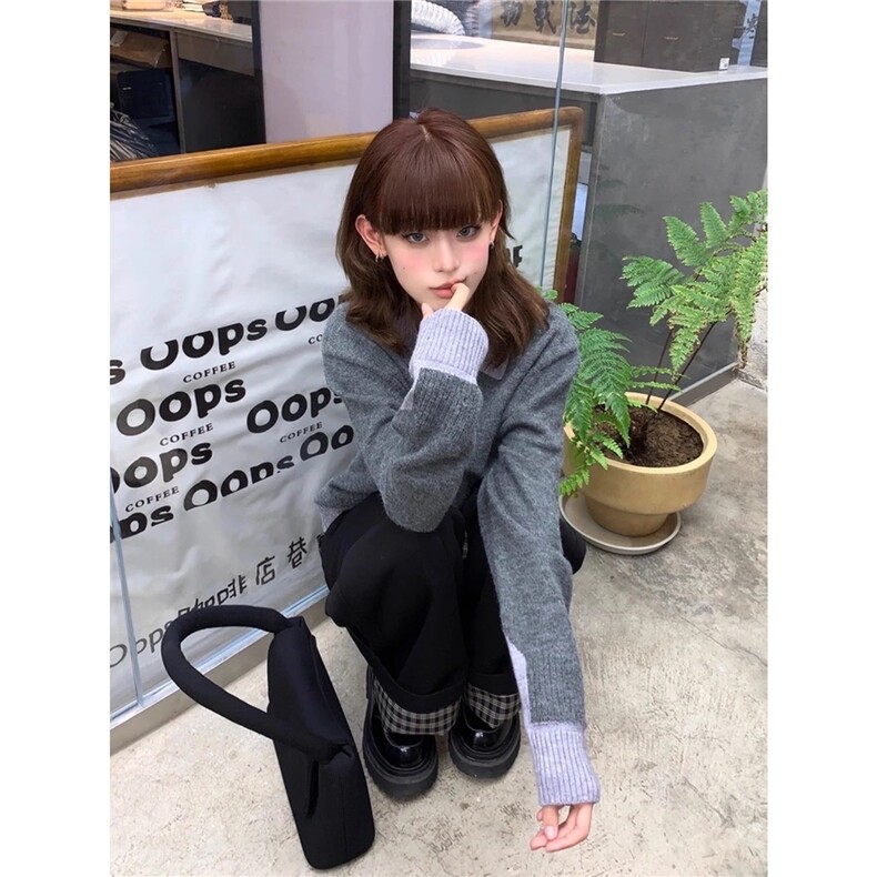 秋冬新款薄毛衣女针织打底衫撞色翻领减龄毛衣假两件A400-P70,男装T恤,星座310A-4