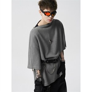 现货-原创-拉链撞色短袖可拆分T恤解构T美式T1016-1 T353 P43 K78，男装T恤，星座1016-1（原电商B408-1）