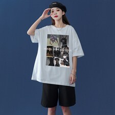 中性夏季潮流韩版美式字母印花宽松情侣短袖T恤T32P25控38，男装T恤，A247A