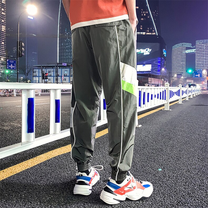 2021春季新款港风男士反光拼色九分裤运动小脚裤A438-5092-P50,男装休闲裤,电商A438