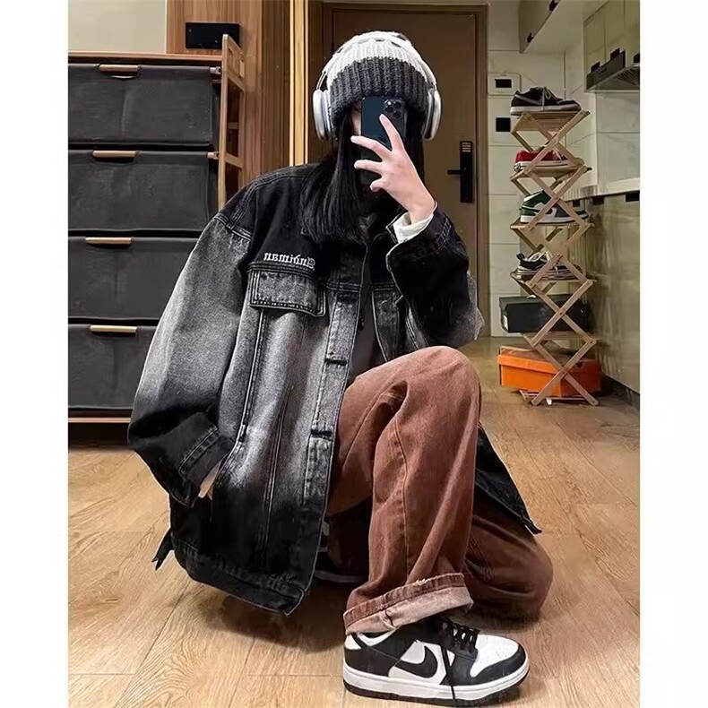 JK8898-P57美式渐变牛仔外套男春秋季高街潮牌复古宽松潮流,男装工装外套,电商B323A