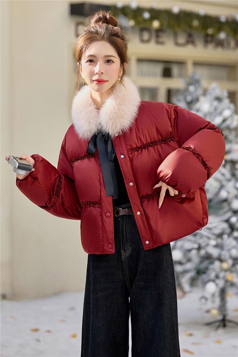 常规新中式G风羽绒服女2025冬新款今年流行独特漂亮短款圣诞红色,女装羽绒服,兰菲阁