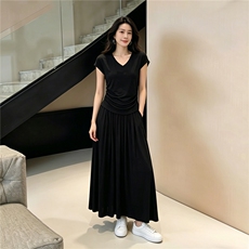 时尚气质套装裙女夏新款圆领褶皱设计感短袖上衣半身长裙两件套潮，女装套装/套裙，江南