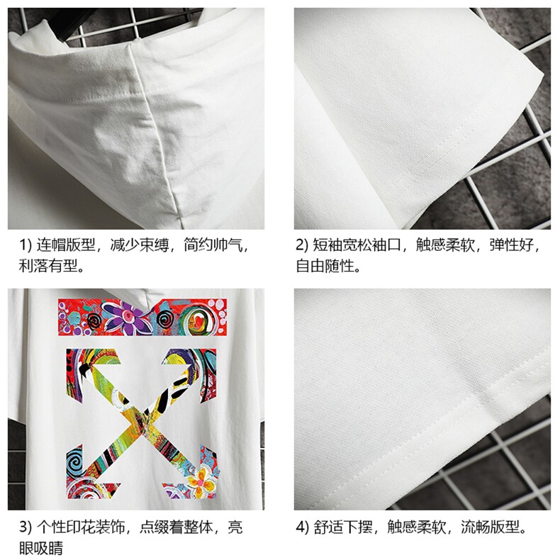 LD54169-P45连帽短袖t恤男大码胖子带帽五分袖中袖网格挂拍,男装T恤,电商A040A