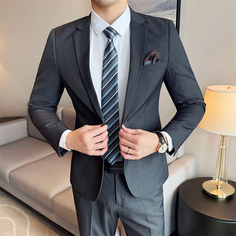 2025新款男士休闲商务两件套西装黑色灰色藏青628-P125,男装西服套装,星座311B