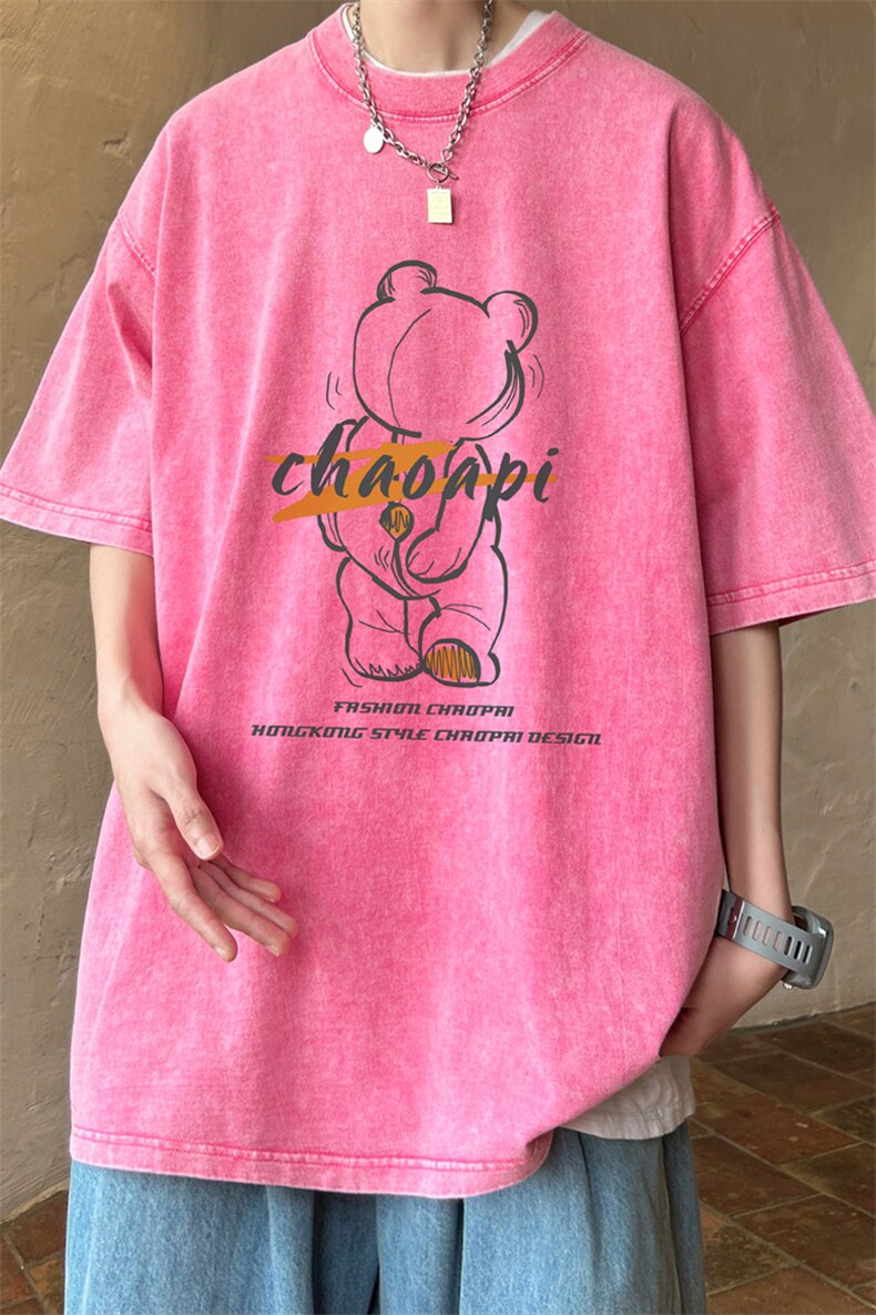 WASSUPCANDY2025夏季新款潮牌短袖t恤男潮流水洗做旧上衣体恤衫,男装T恤,电商B220
