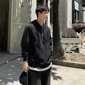 抖音得物二开美式重磅宽松结构拉链设计防风高领连帽卫衣外套W76,冬季男浅色裤子搭配图片