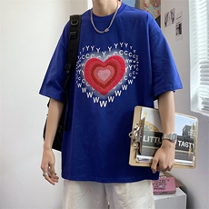 个性爱心印花短袖男夏季韩版ins潮流宽松情侣半袖上衣T1141-P26，男装T恤，星座512-2