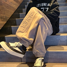 摇粒绒束脚卫裤男冬季加绒美式潮牌字母青少年大码春秋运动休闲裤，男装卫衣，电商B325